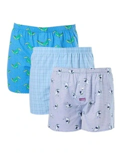Sunny Jaws Woven Boxershorts 3 Pack in Blue