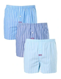 Stripes Woven Boxer Shorts Pack Of 3 in Blue