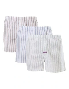 3 Pack Seersucker Neutral Stripes Woven Boxershorts