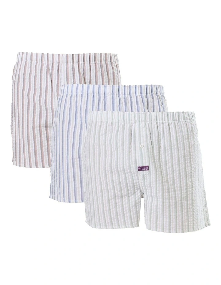 3 Pack Seersucker Neutral Stripes Woven Boxershorts image 1