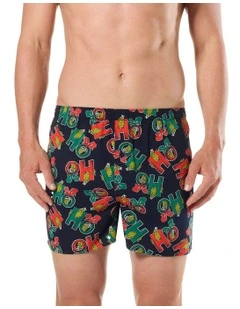 Ho Ho Ho Cotton Woven Boxershort in Blue