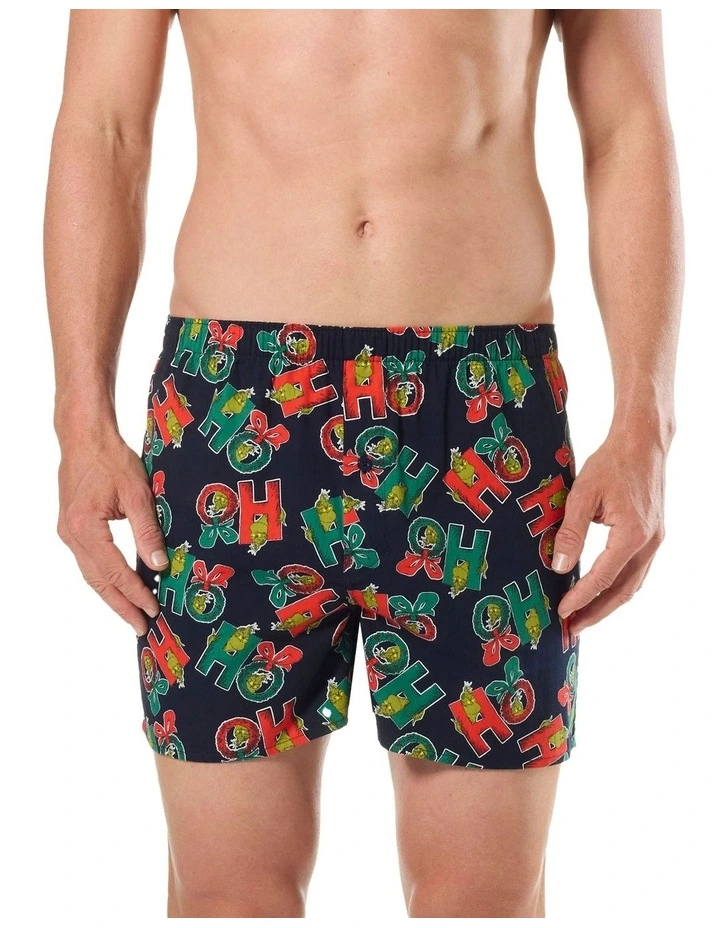 Ho Ho Ho Cotton Woven Boxershort in Blue image 1