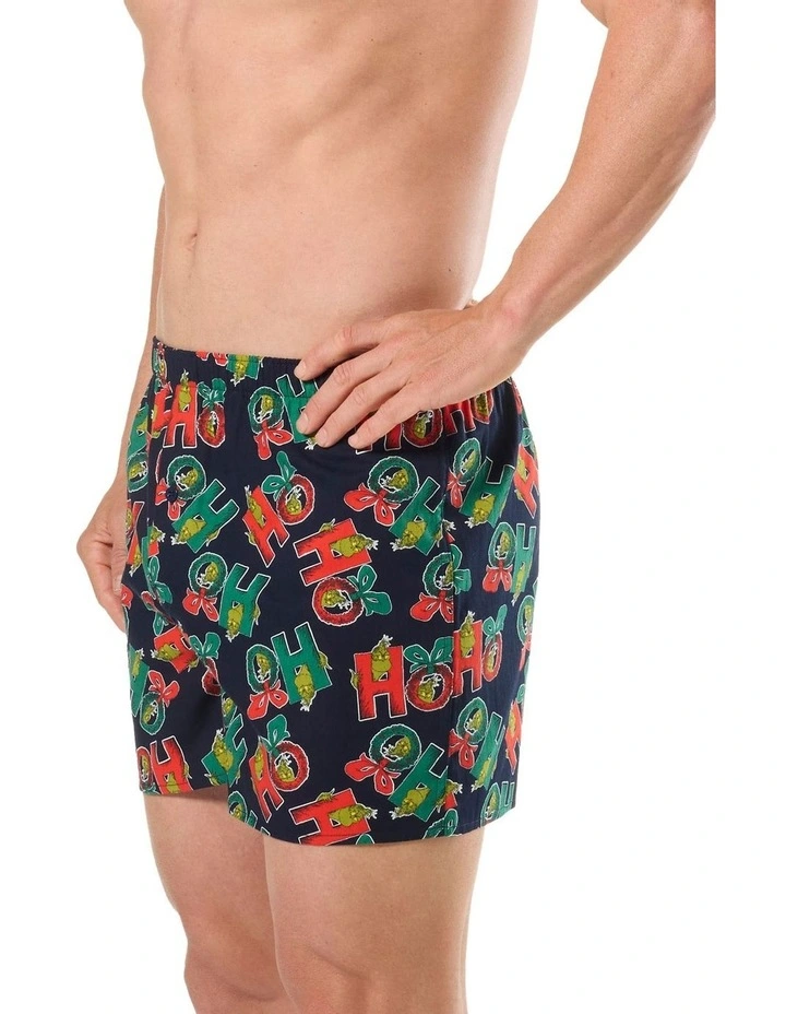 Ho Ho Ho Cotton Woven Boxershort in Blue image 3