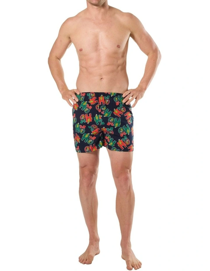 Ho Ho Ho Cotton Woven Boxershort in Blue image 4