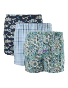Making Waves Cotton Woven Boxers 3 Pack in Multi