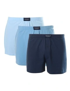 Cotton Knit Boxer Shorts 3 Pack in Blue
