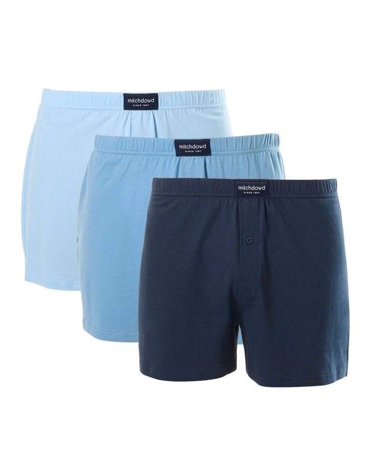 Cotton Knit Boxer Shorts 3 Pack in Blue image 1