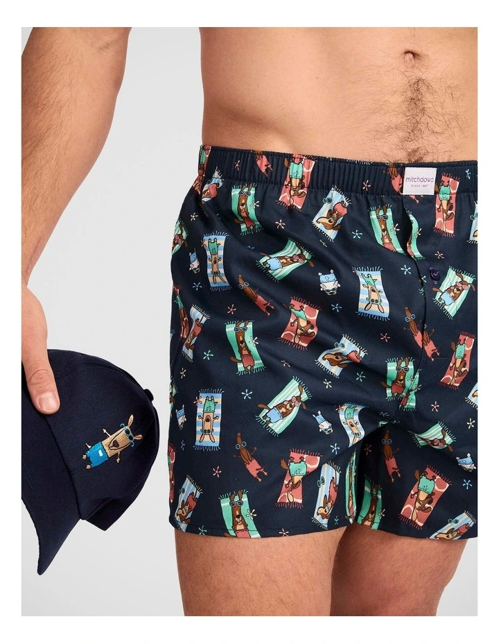Sun Baked Dogs & Check Woven Boxer 2pk with Embroidered Cap (Boxed Gift Set) image 5