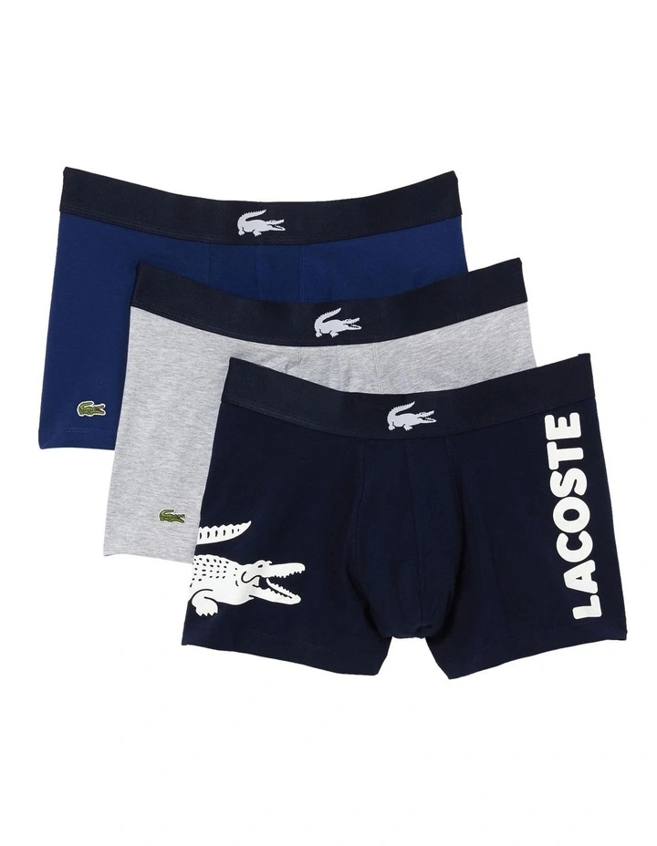 Casual Large Logo Trunks 3 Pack in Navy/Grey Stripe/Black image 1