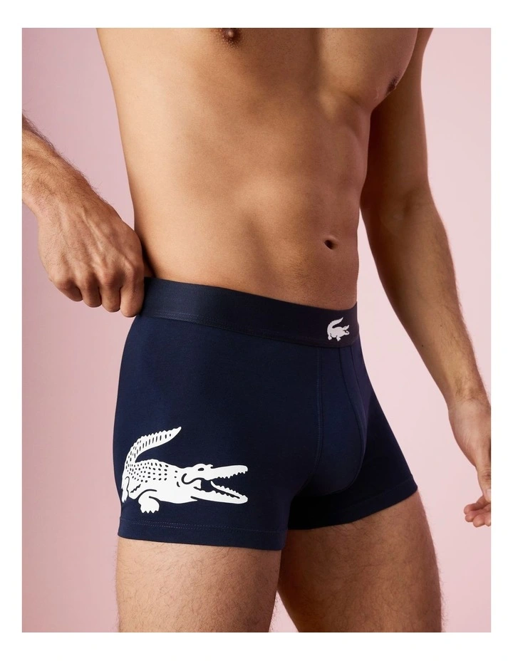 Casual Large Logo Trunks 3 Pack in Navy/Grey Stripe/Black image 2