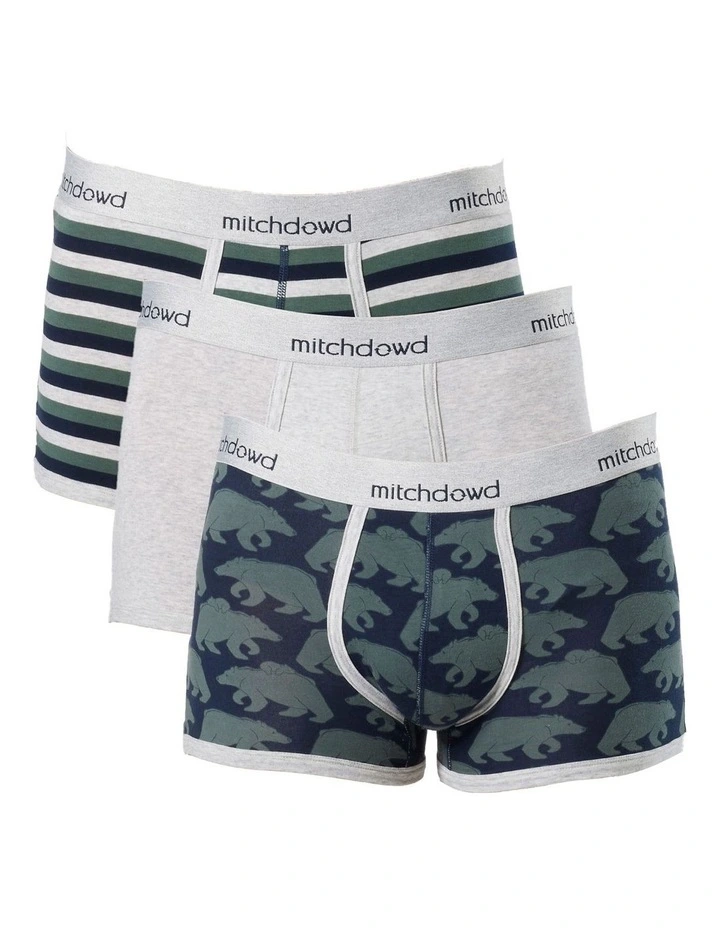 Bears Mid Fit Trunks 3 Pack in Multi image 1