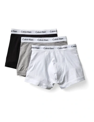 Cotton Stretch Trunk 3 Pack in White/Grey/Black