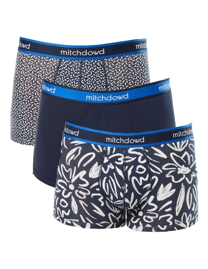 Painted Flowers Cotton Trunk 3 Pack in Navy image 1