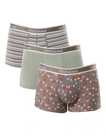 Bears Pumping Iron Cotton Trunk 3 Pack in Green