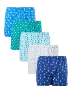 5 Pack Cotton Woven Boxer Shorts - Summer Seas
