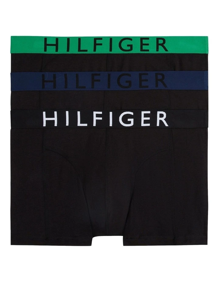 3 Pack Hilfiger Cotton Waistband Trunks in Black image 1