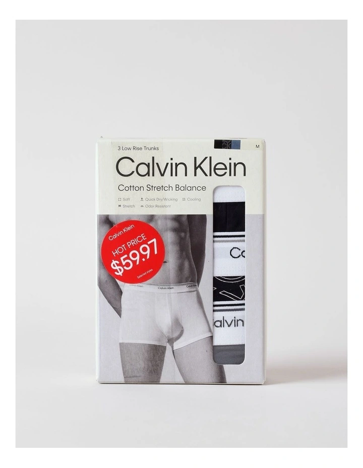 Balance Cotton Stretch Low Rise Trunks 3 Pack in Multi image 3