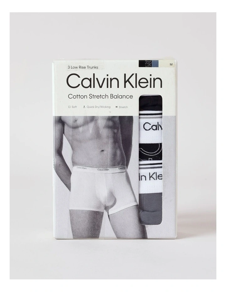 Balance Cotton Stretch Low Rise Trunks 3 Pack in Multi image 3