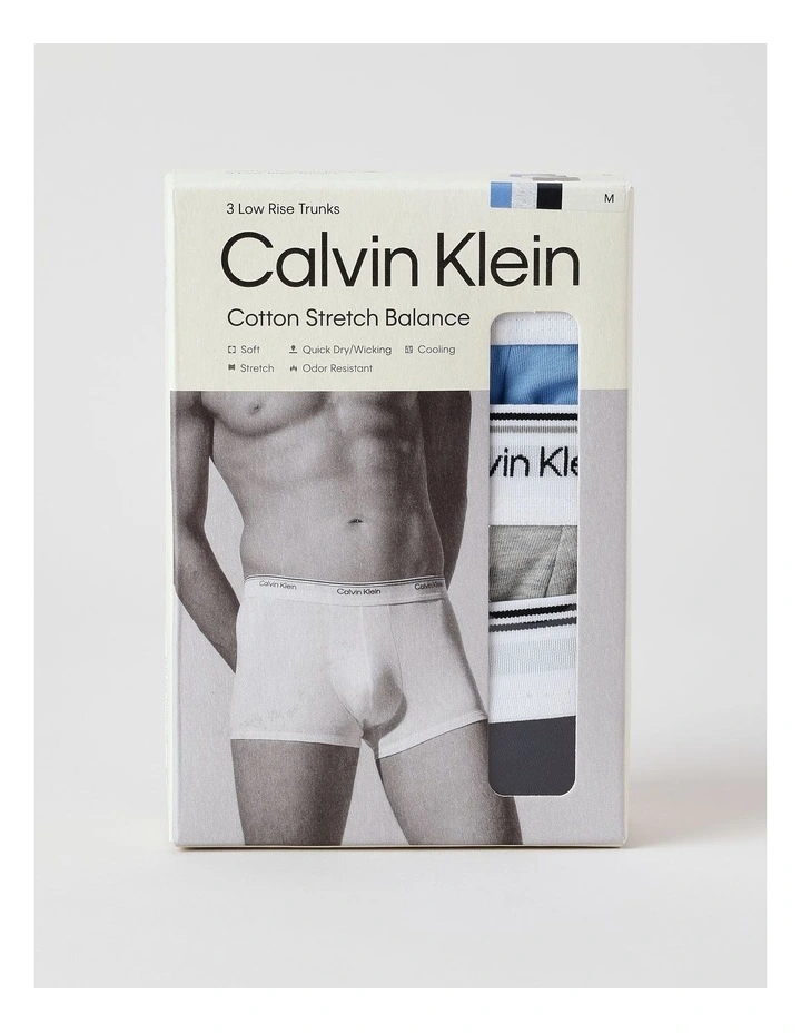 Balance Cotton Stretch Low Rise Trunks 3 Pack in Multi image 3