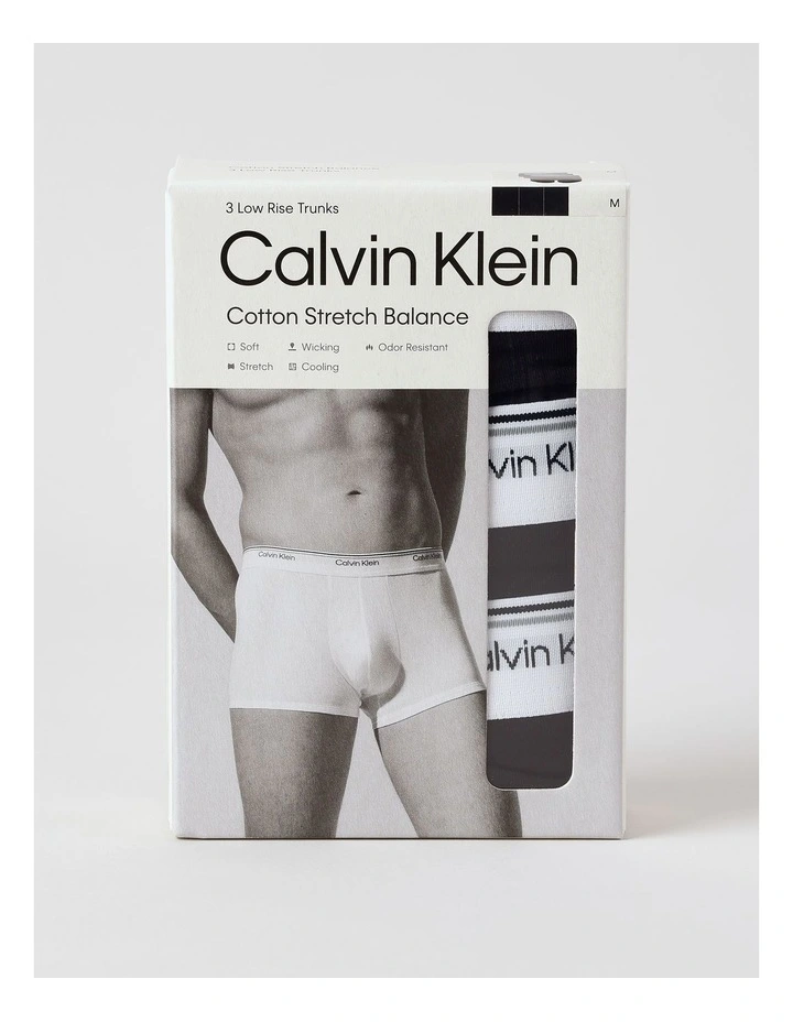 Balance Cotton Stretch Low Rise Trunks 3 Pack in Black image 3