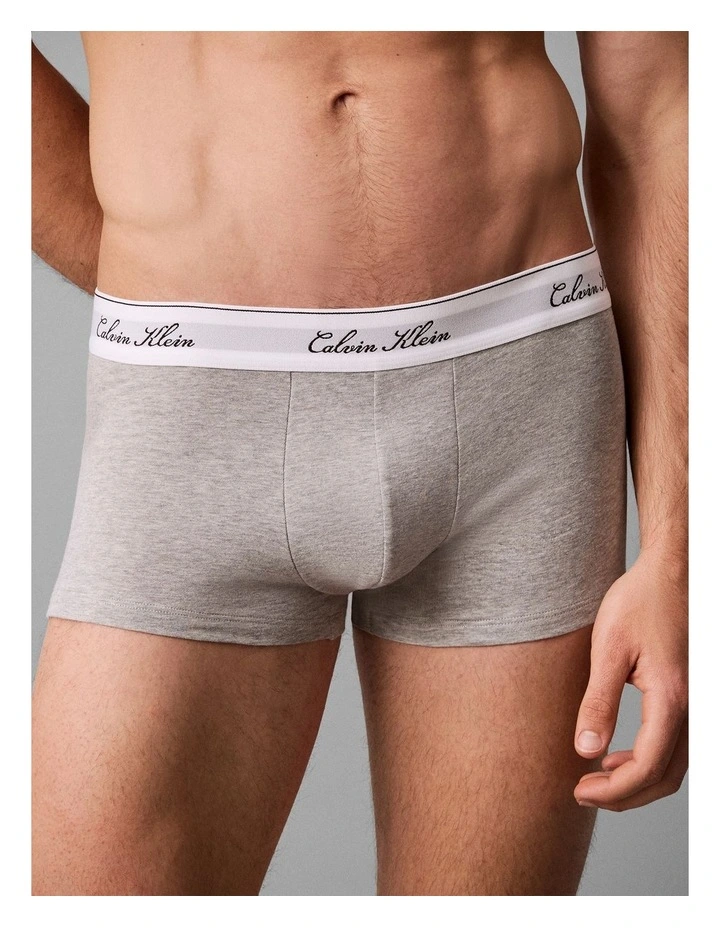 Icon Cotton Stretch Script Low Rise Trunks 3 Pack in Multi image 5