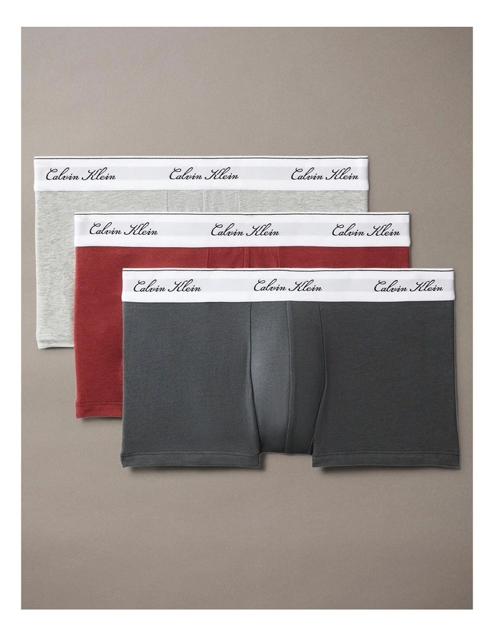 Icon Cotton Stretch Script Low Rise Trunks 3 Pack in Multi image 1