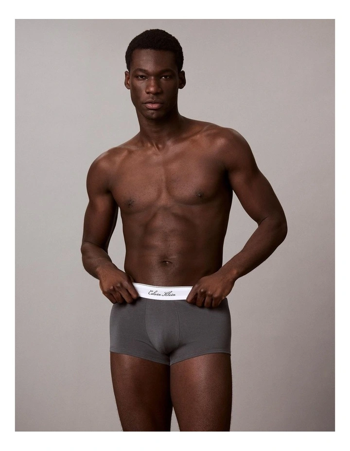 Icon Cotton Stretch Script Low Rise Trunks 3 Pack in Multi image 2