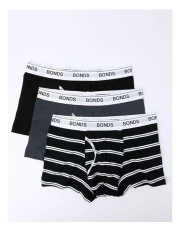 Guyfront Stripe Trunks 3 Pack in Black