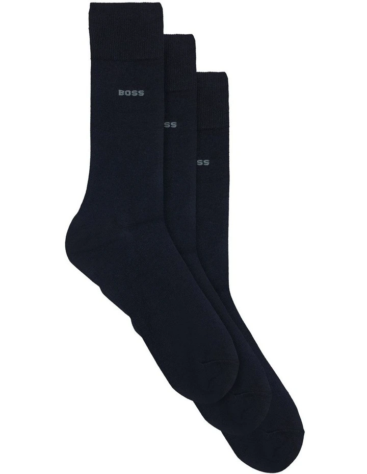 Uni Plain Cotton Socks 3 Pack in Navy image 1