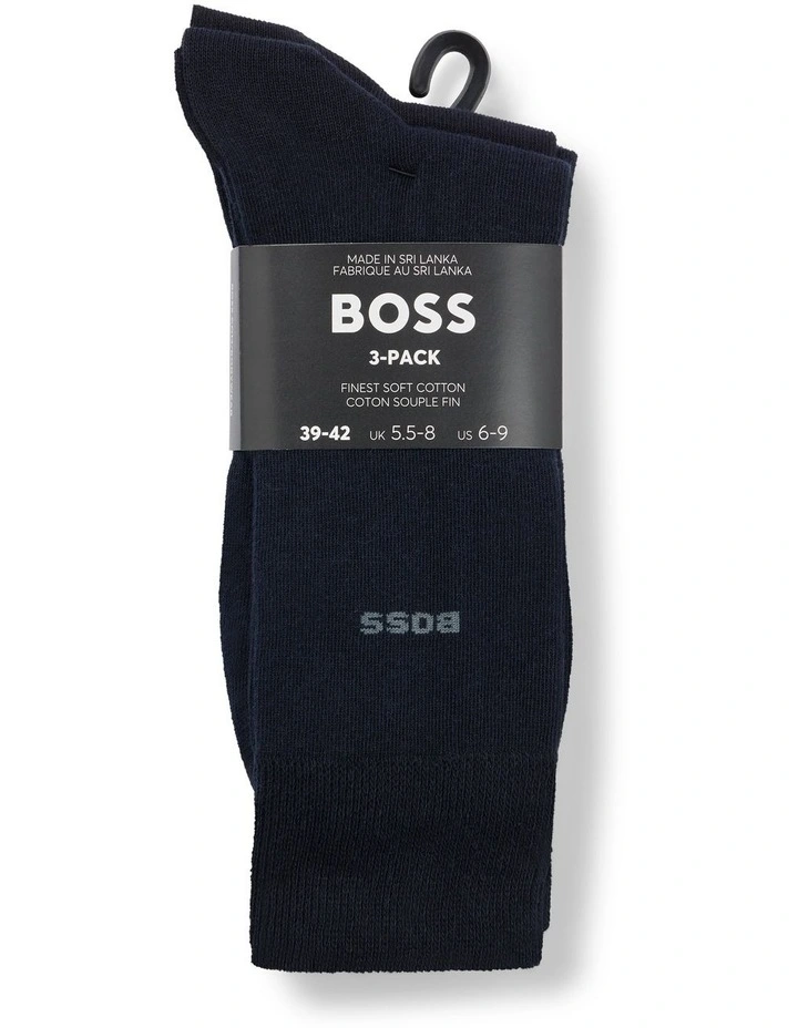 Uni Plain Cotton Socks 3 Pack in Navy image 2