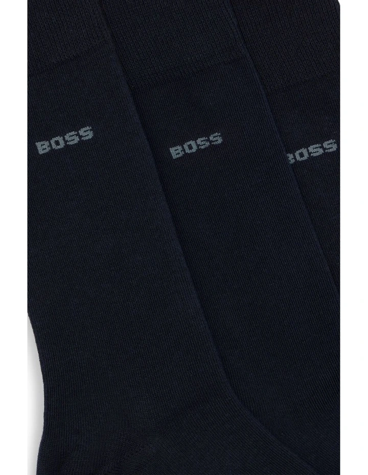 Uni Plain Cotton Socks 3 Pack in Navy image 3