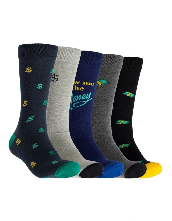 Mo Money Cotton Socks 5 Pack in Multi image 1