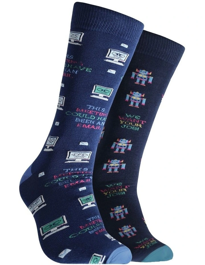 Hardware Takeover Bamboo Sock Pack Of 2 in Blue image 1