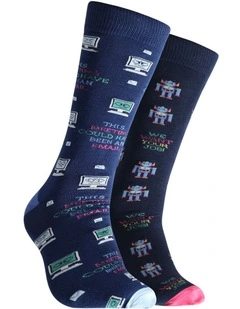 Hardware Takeover Bamboo Sock Pack Of 2 in Blue