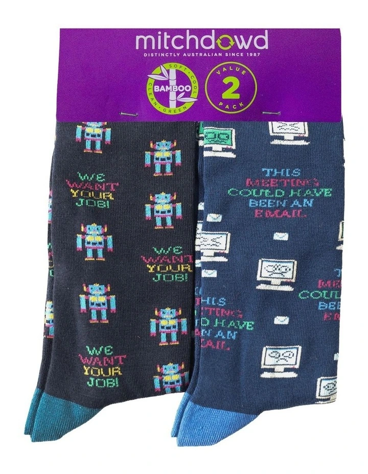 Hardware Takeover Bamboo Sock Pack Of 2 in Blue image 2