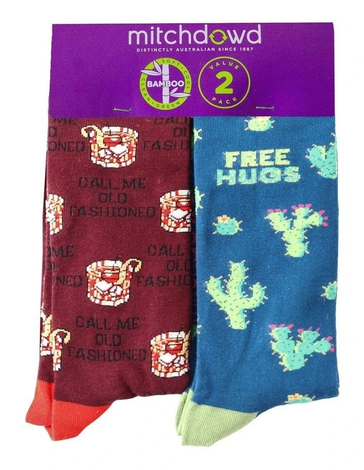 Old Fashioned Cacti Bamboo Socks 2 Pack in Multi image 2