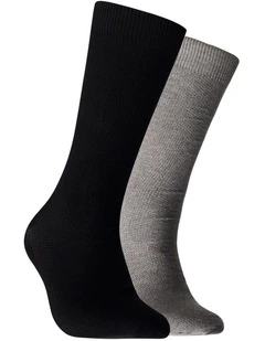 Mens Bamboo Waffle Socks 2 Pack in Black and Charcoal Marle