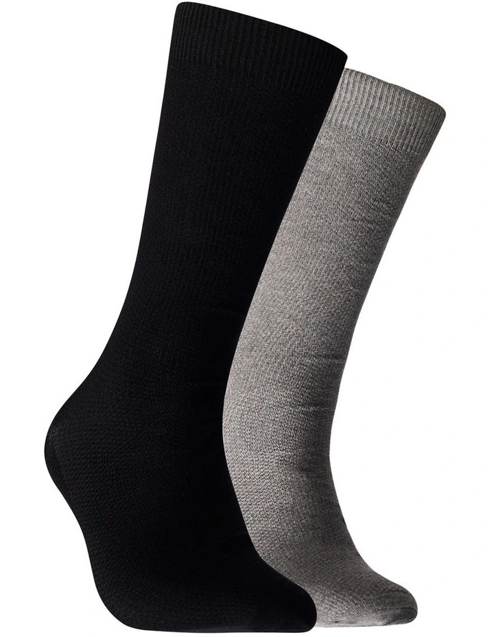 Mens Bamboo Waffle Socks 2 Pack in Black and Charcoal Marle image 1