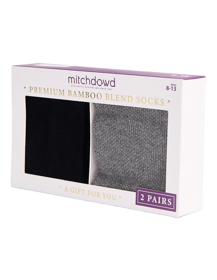 Mens Bamboo Waffle Socks 2 Pack in Black and Charcoal Marle image 2
