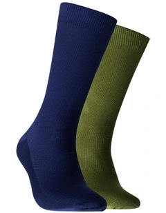 Mens Bamboo Waffle Socks 2 Pack in Dark Blue and Green