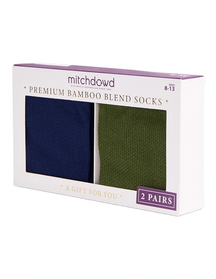 Mens Bamboo Waffle Socks 2 Pack in Dark Blue and Green image 2
