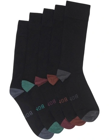 Bamboo Heel and Toe Socks 5 Pack in Black