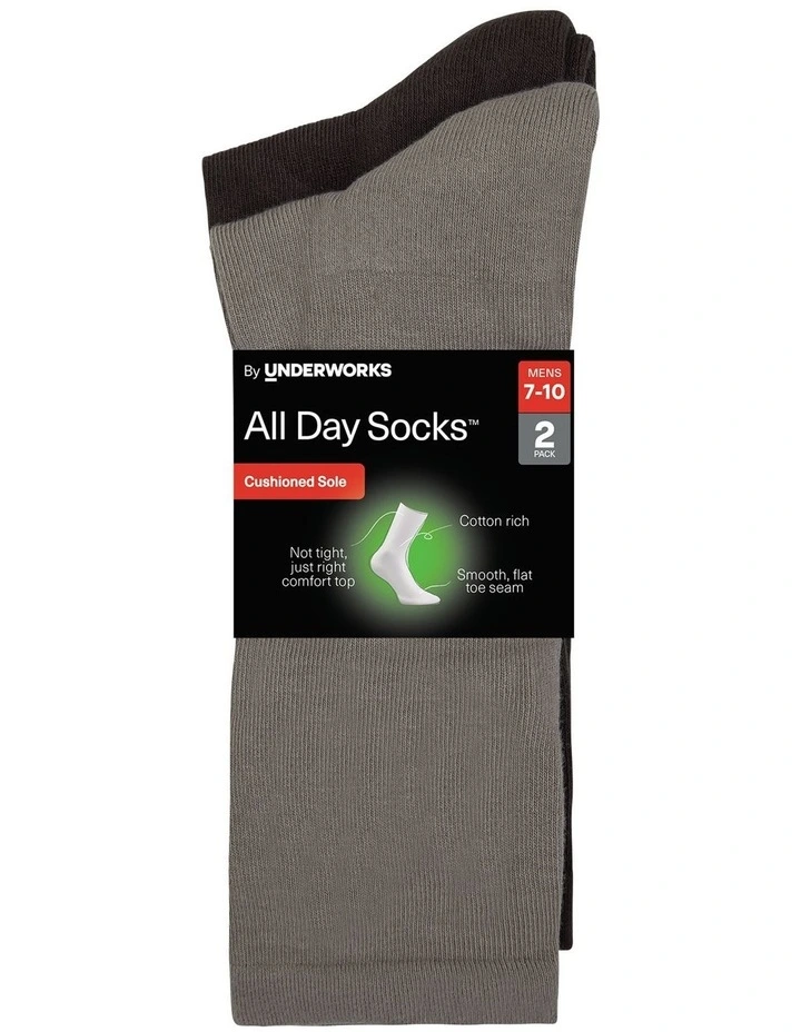 Cotton Cushion Crew Socks 2 Pack in Multi image 2