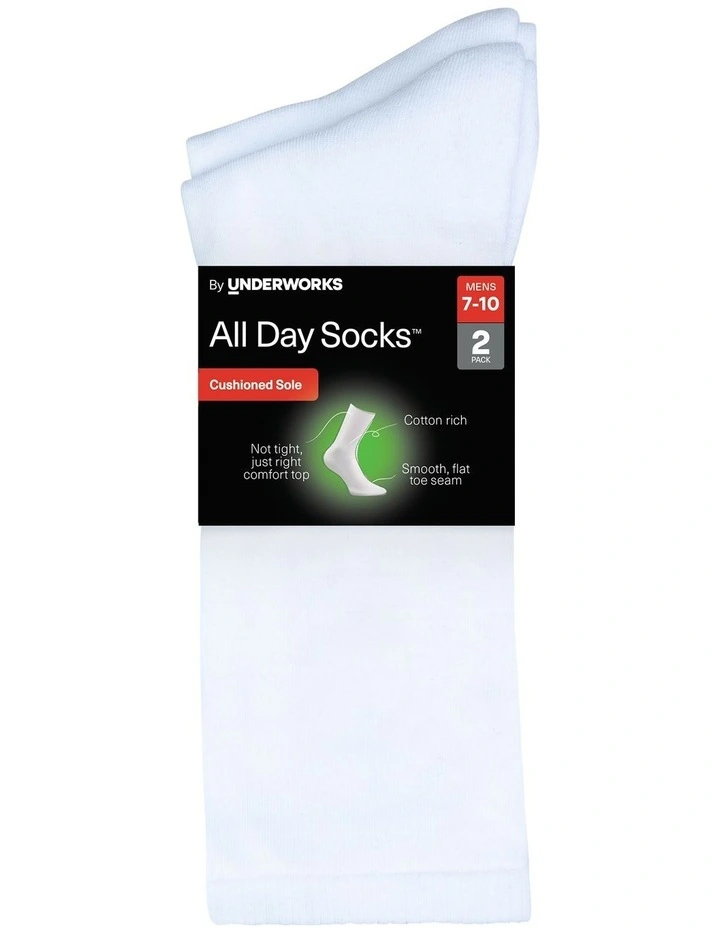 Cotton Cushion Crew Socks 2 Pack in White image 2