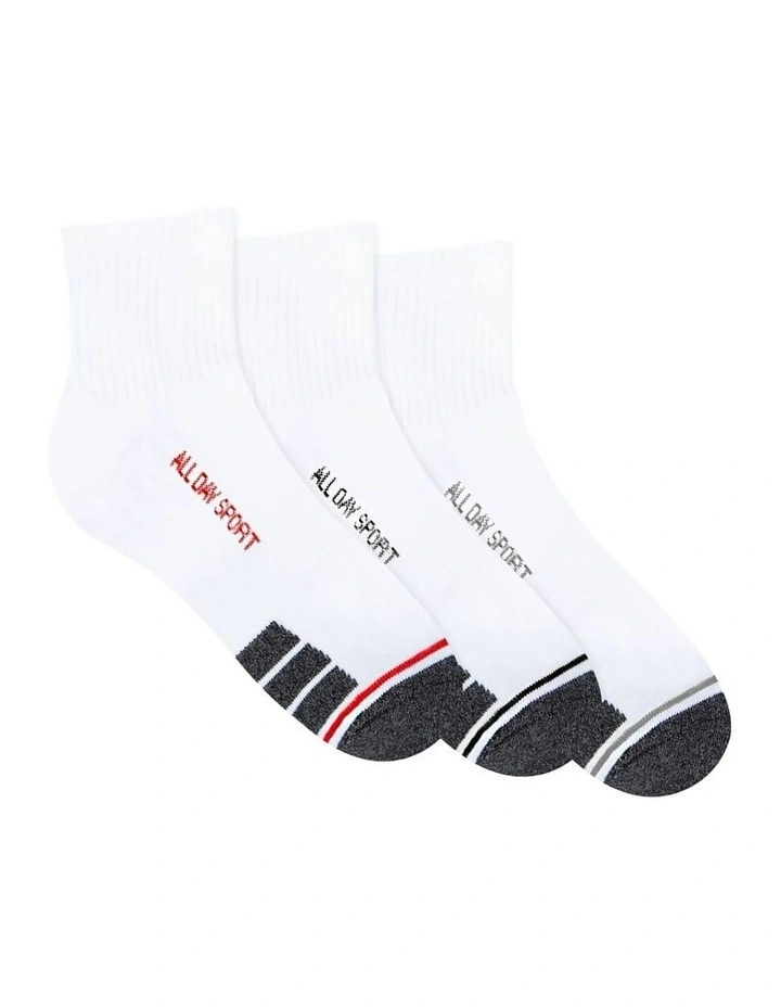 All Day Sport Quarter Crew Socks 3 Pack in White image 1
