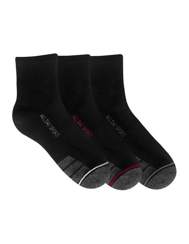 Sport Quarter Crew Socks 3-Pack in Black image 1