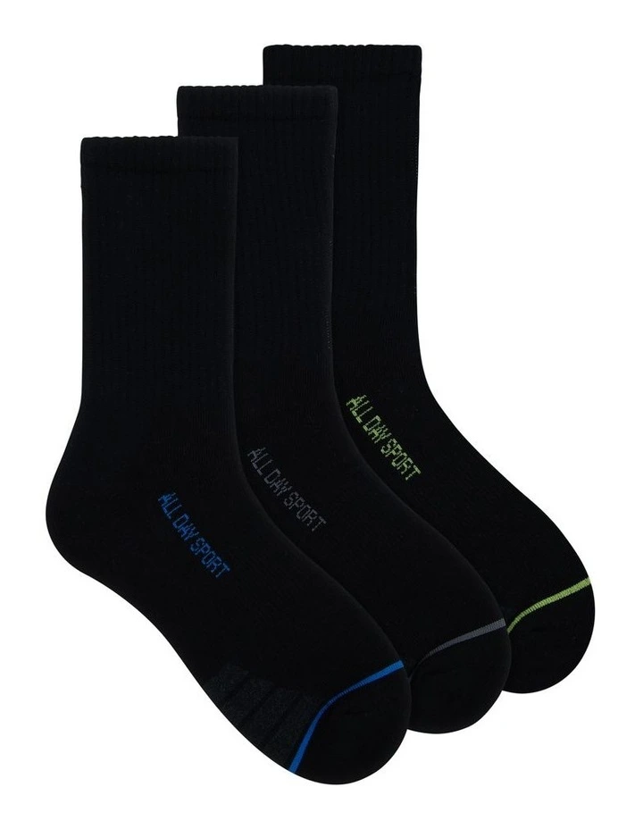 Crew Sports Socks 3 Pack in Black image 1