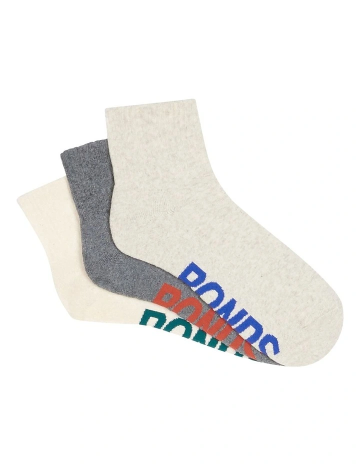 Mens Logo Quarter Crew Socks 3 Pack in Assorted image 3