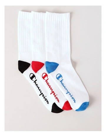 Legacy Script Crew Socks 3 Pack in White