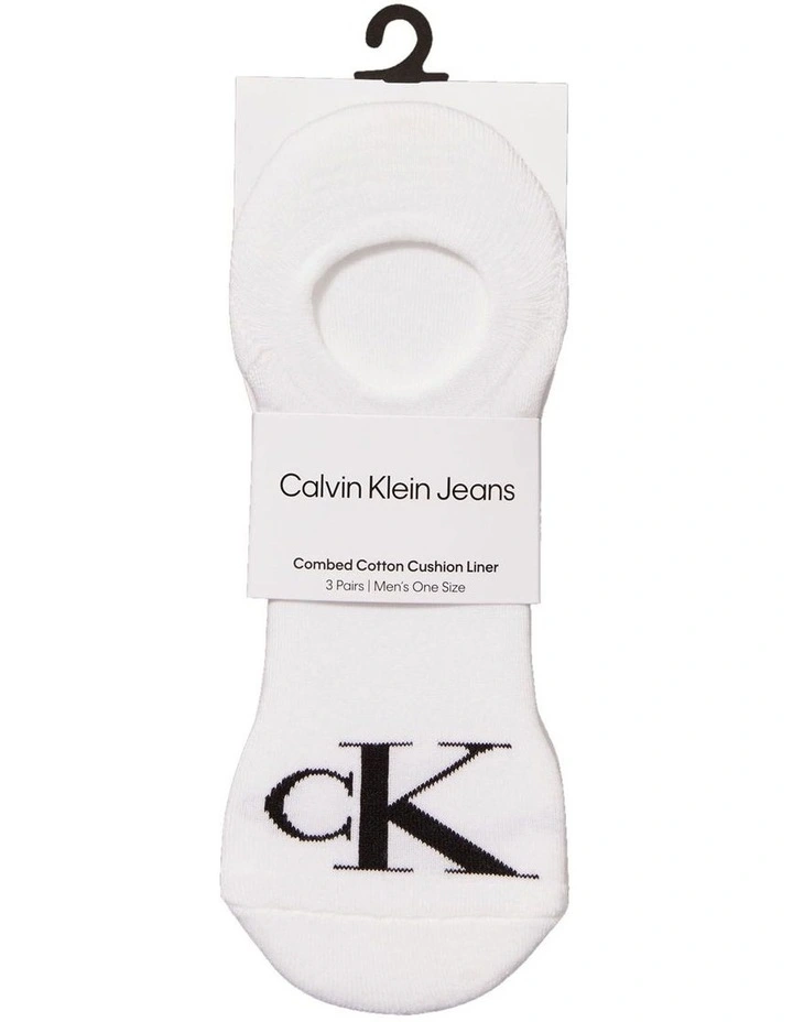 Logo Cushioned No Show Sport Socks 3 Pack in White image 1